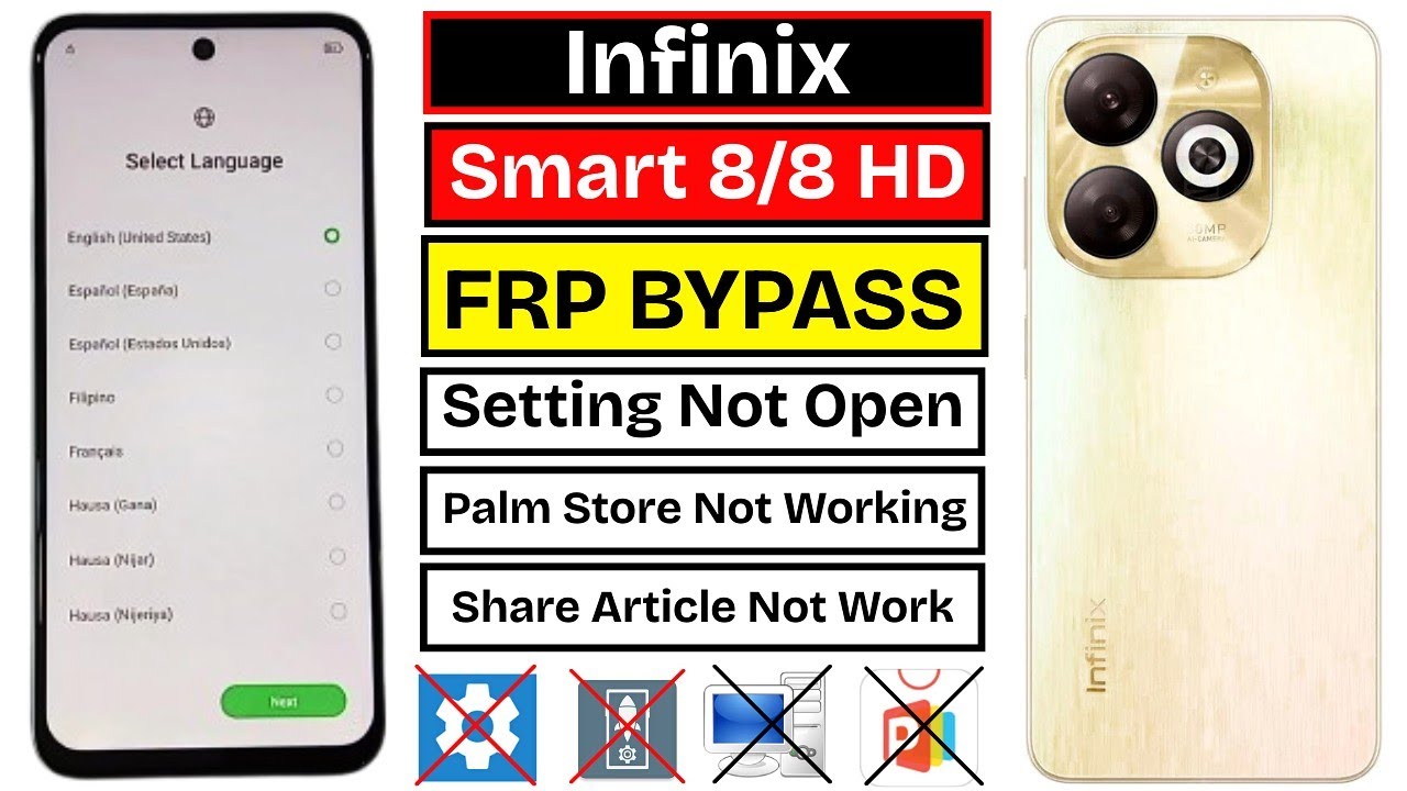 Infinix Smart 8/8 HD FRP Bypass Android 13 | Setting Not Open | X6525 Google Account Unlock | No PC