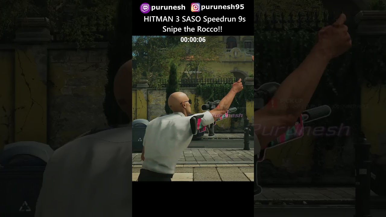 Snipe the Rocco!! 9s SASO ⚡🏃💨 HITMAN 3 Contracts #shorts #speedrun #hitman3