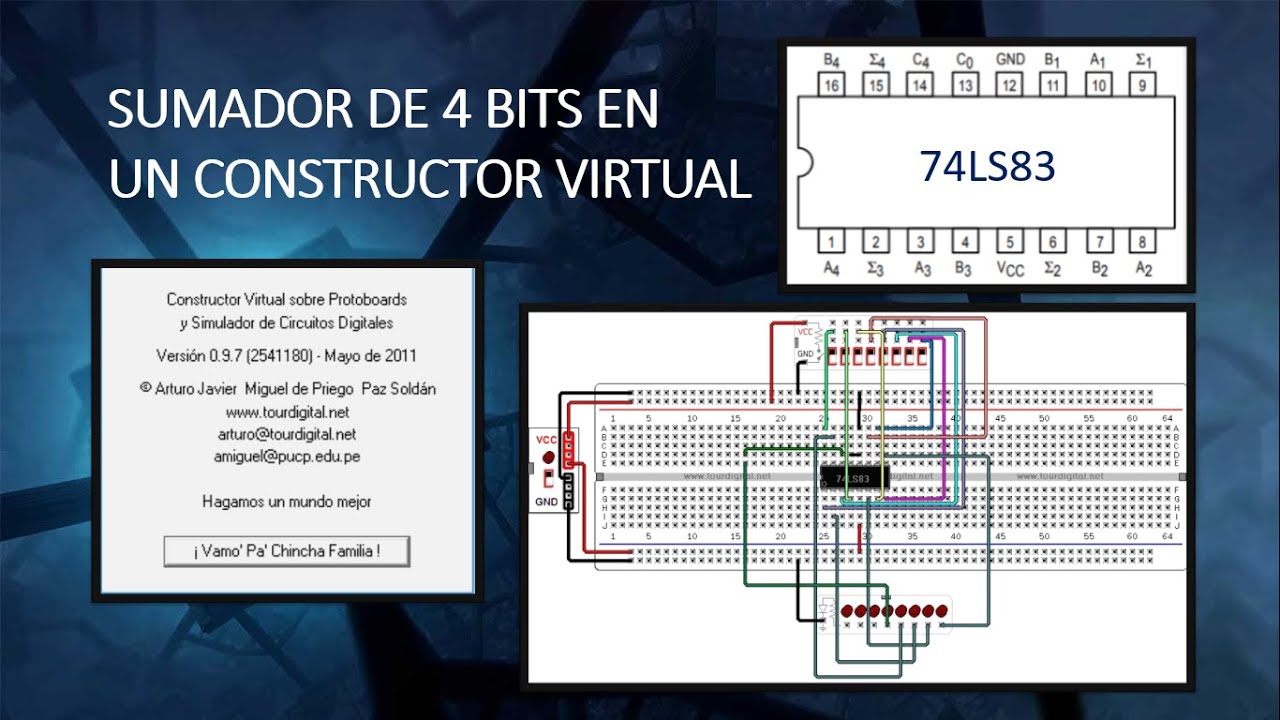 Sumador de 4 bits en un Protoboard Virtual