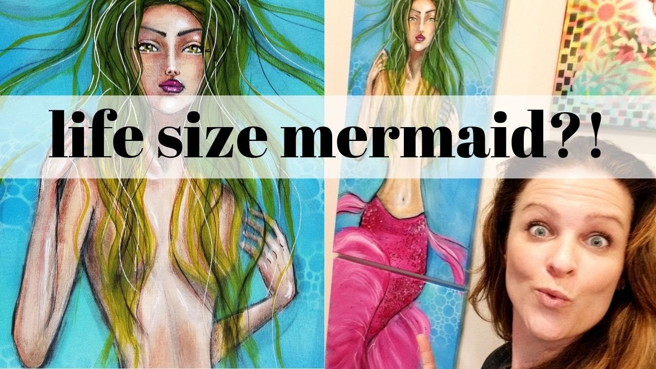 PAINT A MERMAID with Acrylics & GLITTER on a Spray Paint Background! [Mixed Media Canvas]