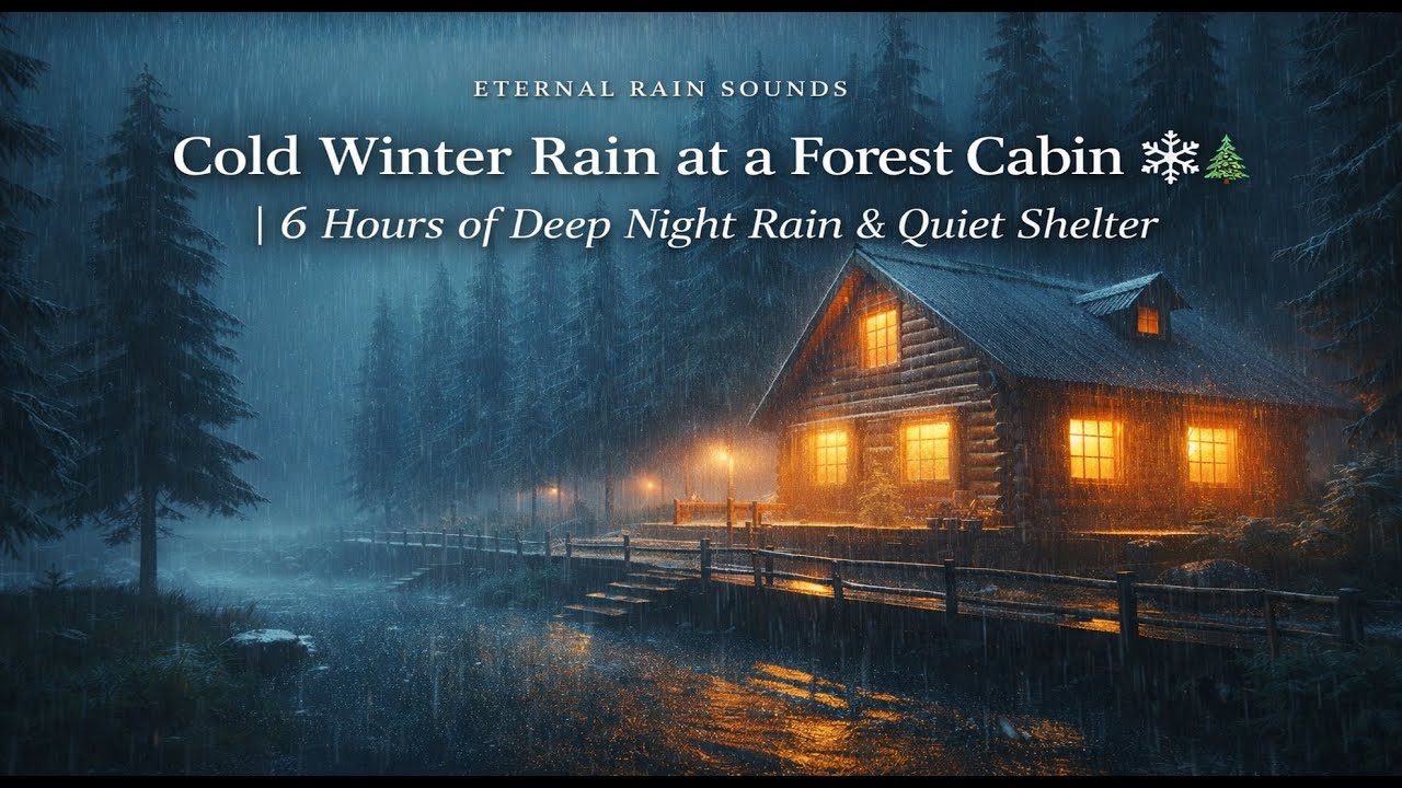 Cold Winter Rain at a Forest Cabin ❄️🌲 | 6 Hours of Deep Night Rain & Quiet Shelter