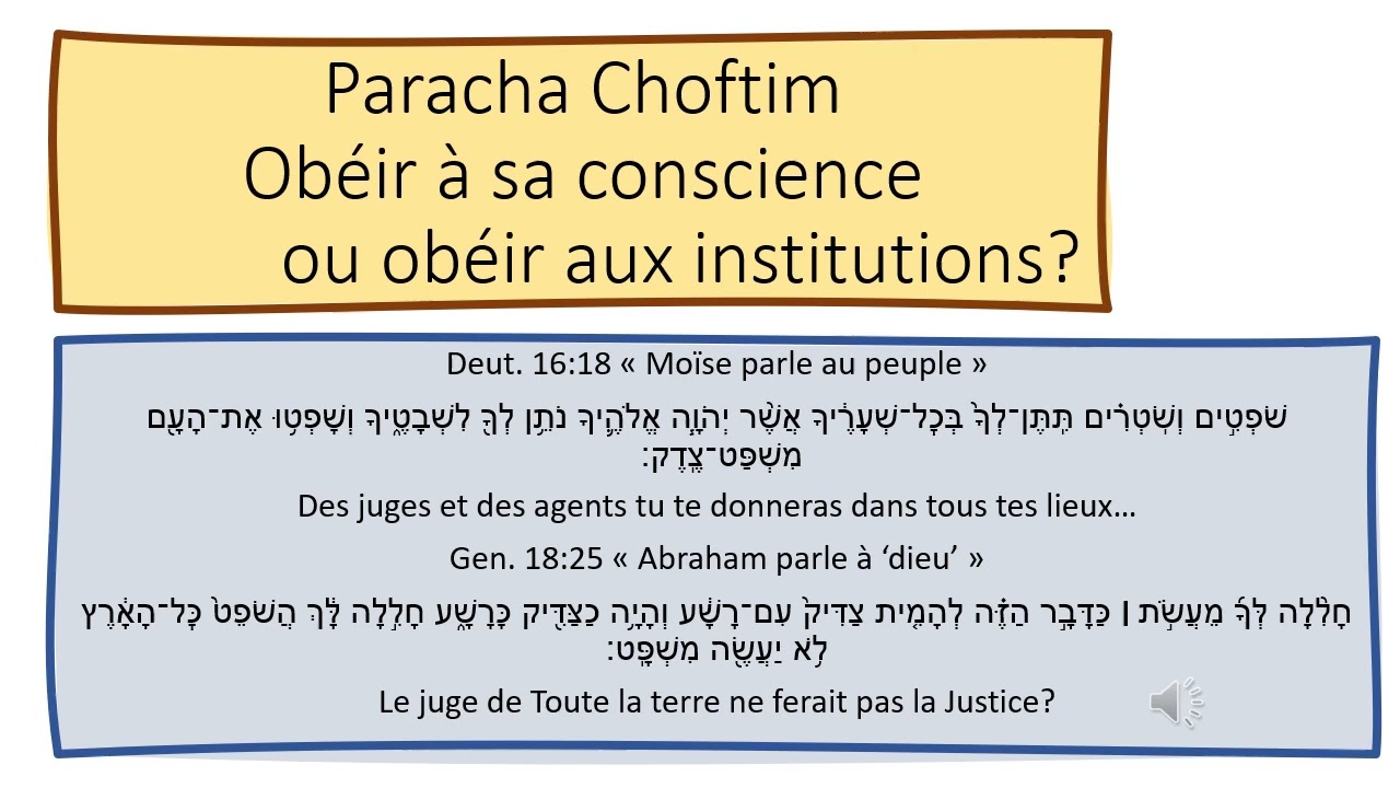 Paracha Choftim: Obéir à sa conscience et/ou aux institutions