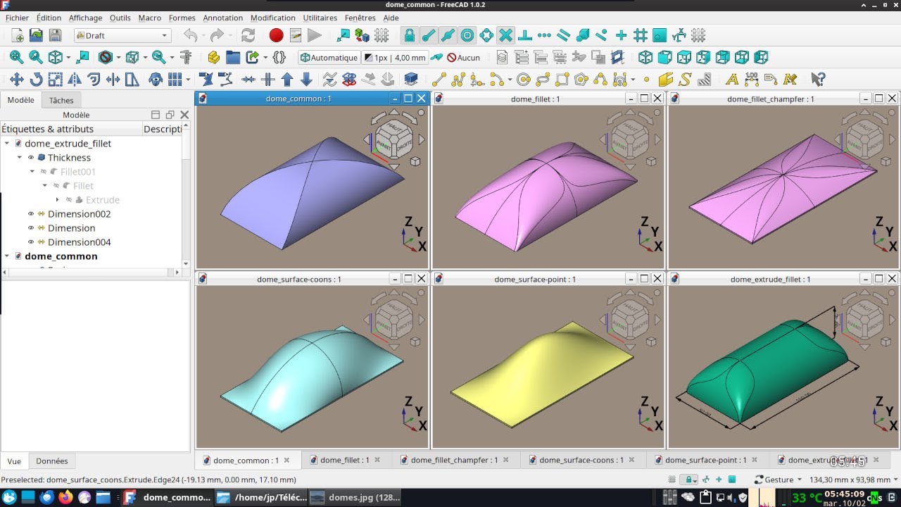FreeCAD 1.0.2 : Des couvercles rectangulaires et bombés