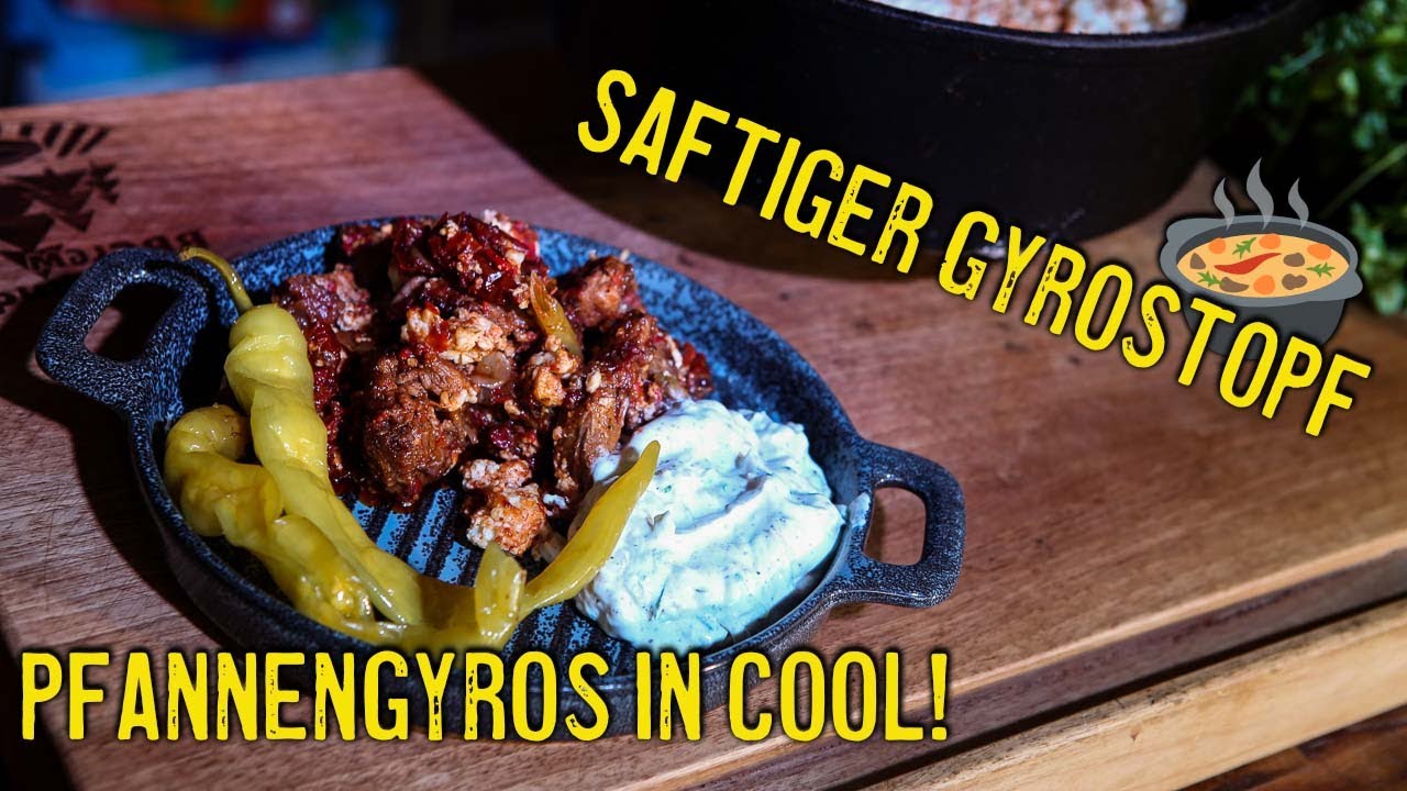 Pfannengyros aus dem Dutch Oven - Gyrostopf mit eingelegten Chilis und Tomaten!