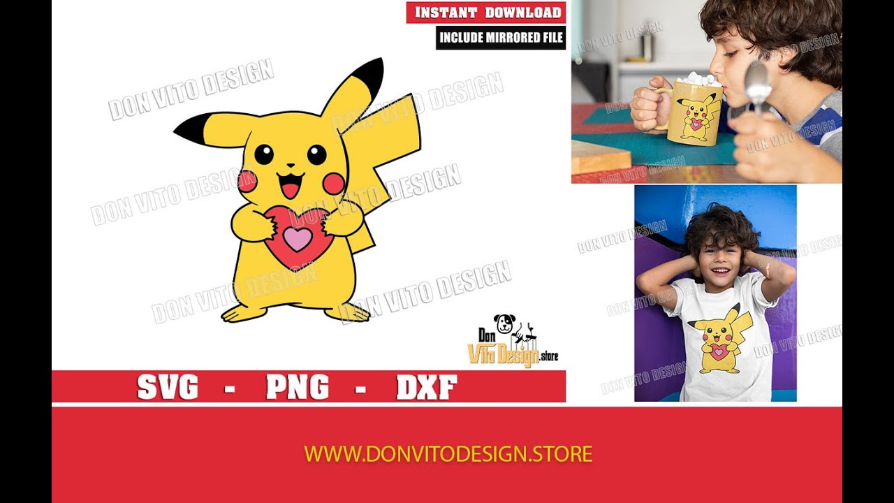 Pikachu holding Valentine Heart SVG File for Cricut Silhouette Download Pokemon Valentines Cut Image