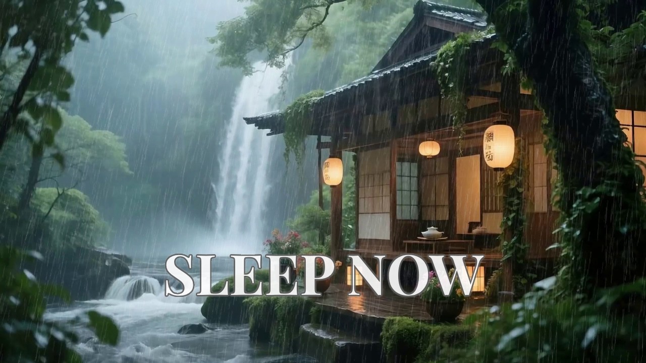 🔴 Soul-Calming Heavy Rain Sounds at Waterfall Garden Cabin for Deep Sleep & Relax 🌧️