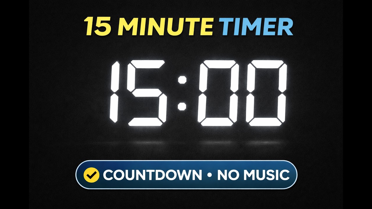 15 Minute Timer Countdown | No Music | Clean Digital Clock