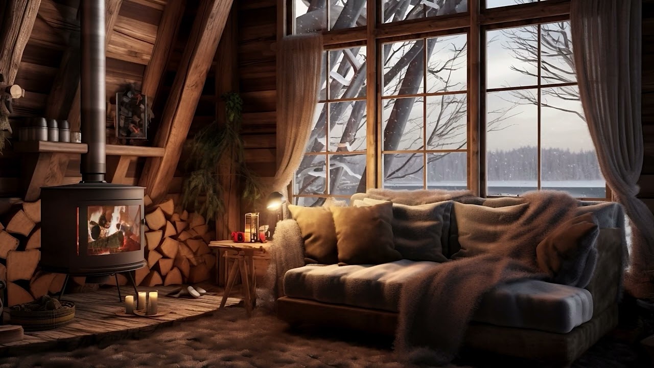 Cabin Comforts - An Old Winter Cabin's Living Room, Wrapped in Fur Blankets, Crackling Fire Sounds