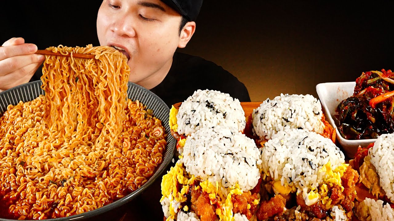 육개장 사발면과 든든한 밥버거 먹방~!! 리얼사운드 ASMR Mukbang(Eating Show)