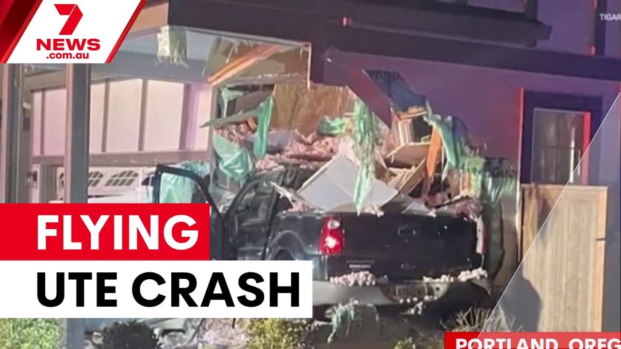 Ute flies 30 metres into Portland home | 7NEWS