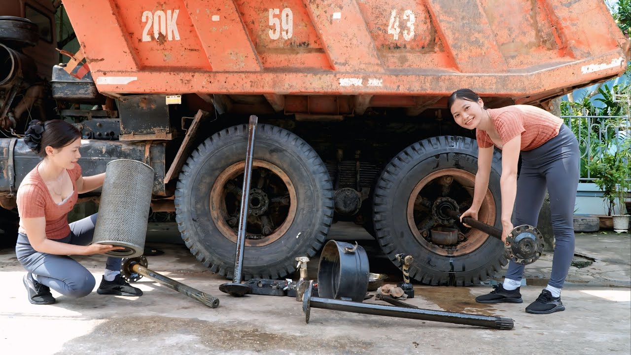 Genius girl's challenge: Repair and maintenance of the axle of a KAMAZ dump truck (17000KG)🛠🛠🛠