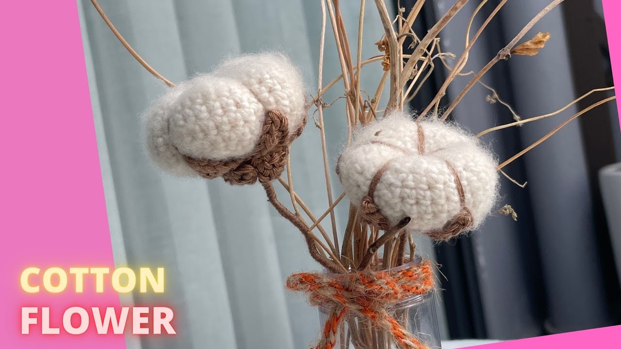 How to crochet mini cotton flower | Cách móc hoa bông gòn đơn giản #mon_crochet