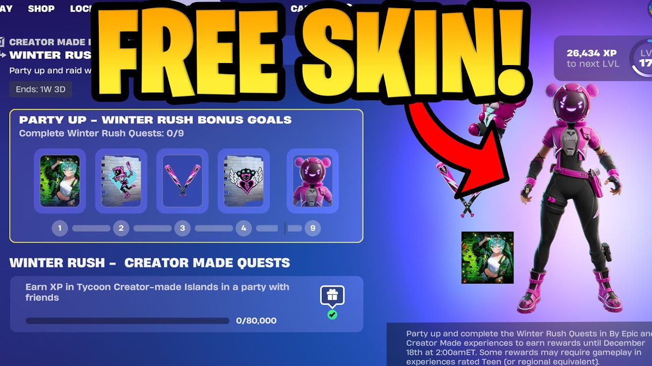 How to get Free Cuddle Team Rider Skin in Fortnite - Winter Rush Quest - Earn XP in Tycoon Creator