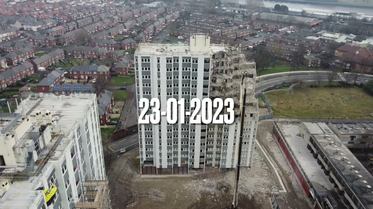 Titan House demolition, 4K drone footage - part 1
