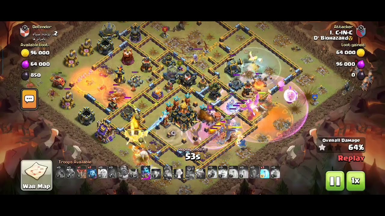 [COC] Warden Fireball+Dragon Attack