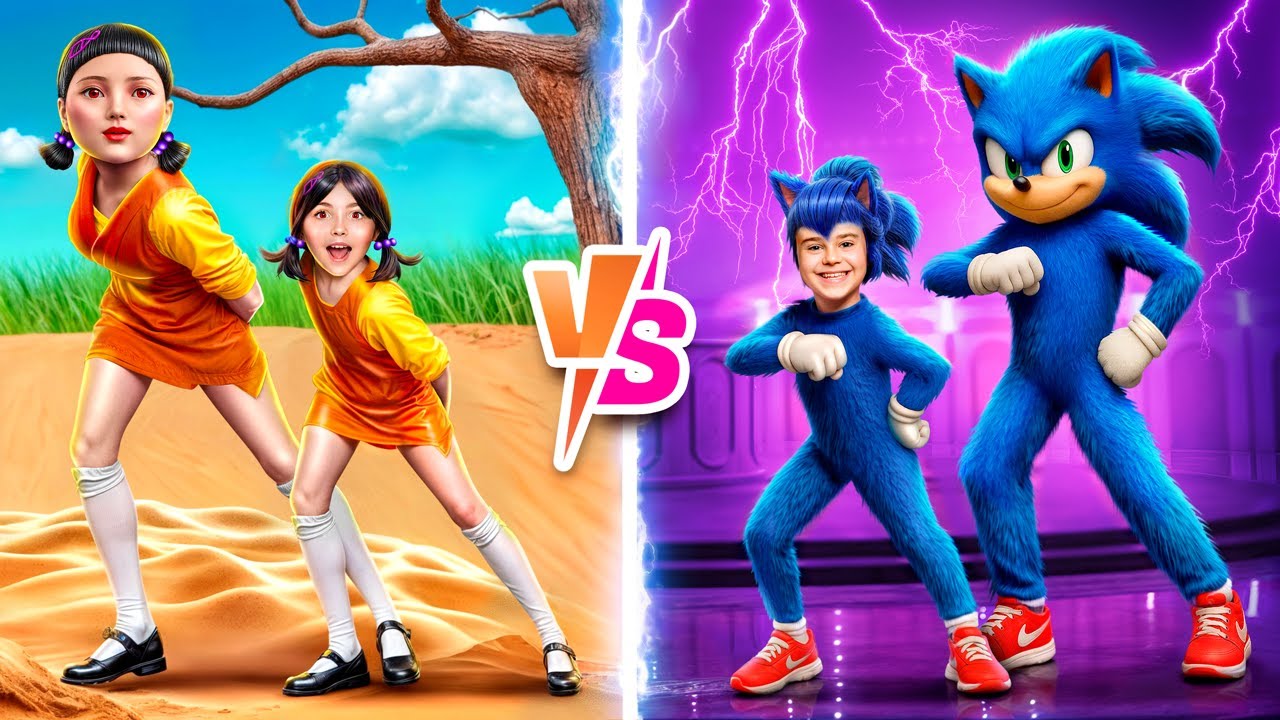 Am fost adoptată de păpușa din Jocul Calamarului și de Super Sonic! Fata Calamar vs Sonic!
