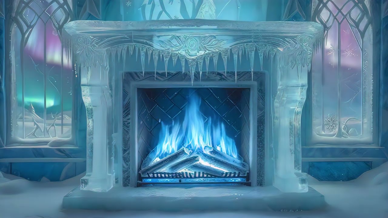 10 hours Ice Blue Fireplace Winter Magic 4k uhd 60fps screensaver windows 10 vj loop