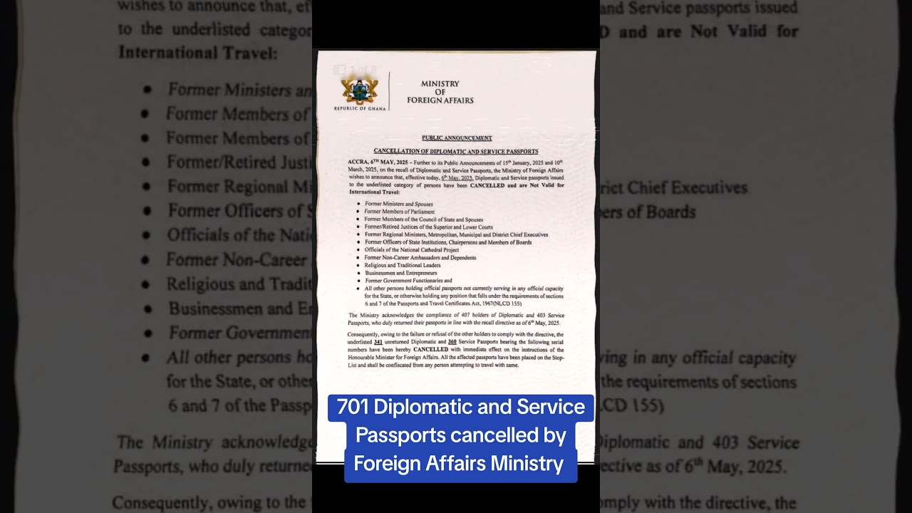701 Diplomatic and Service Passports cancelled by Foreign Affairs Ministry