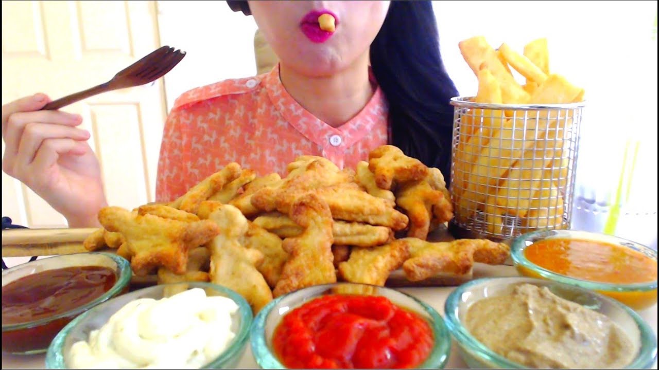 ASMR EATING DINO CHICKEN NUGGETS | BEER BATTER FRIES | NO TALKING