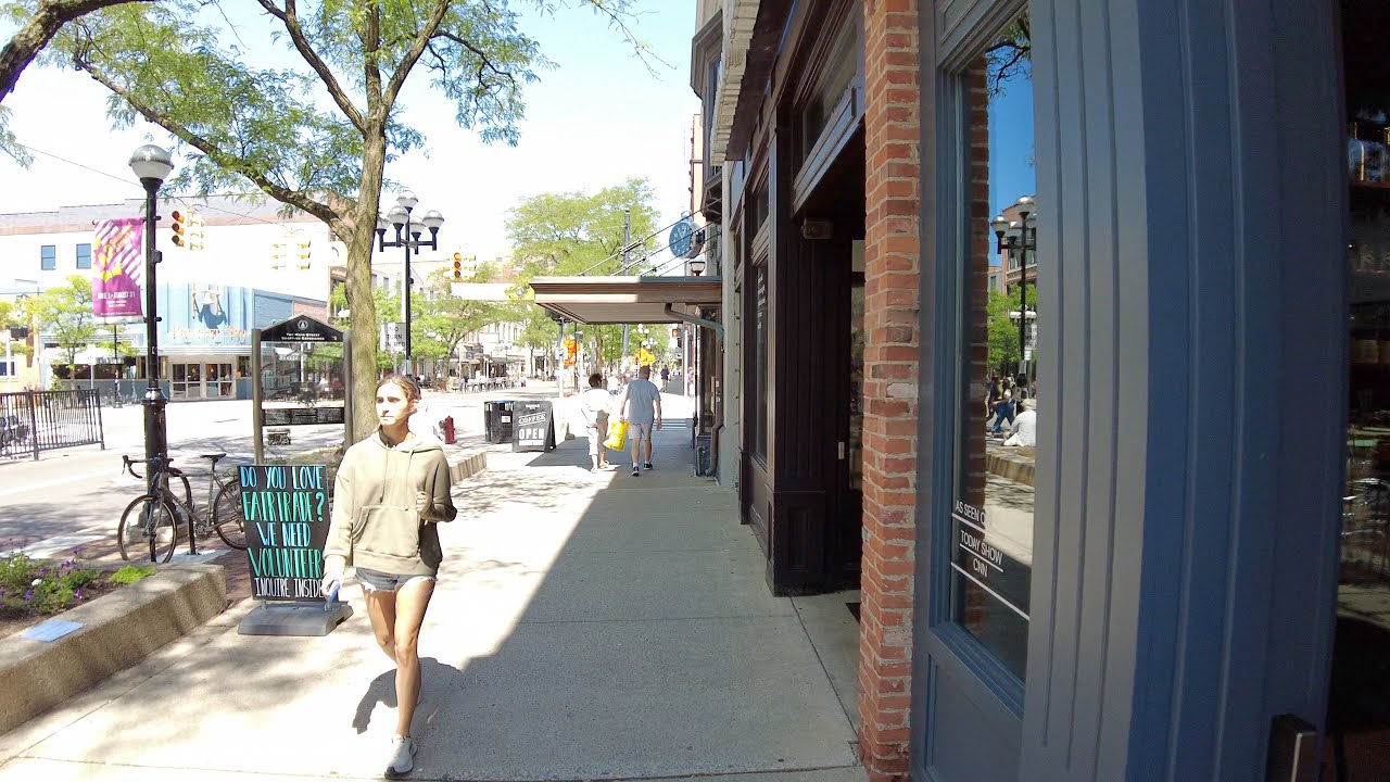 Ann Arbor 4K - Main Street Walk - Downtown Treetown - Michigan Summer Afternoon