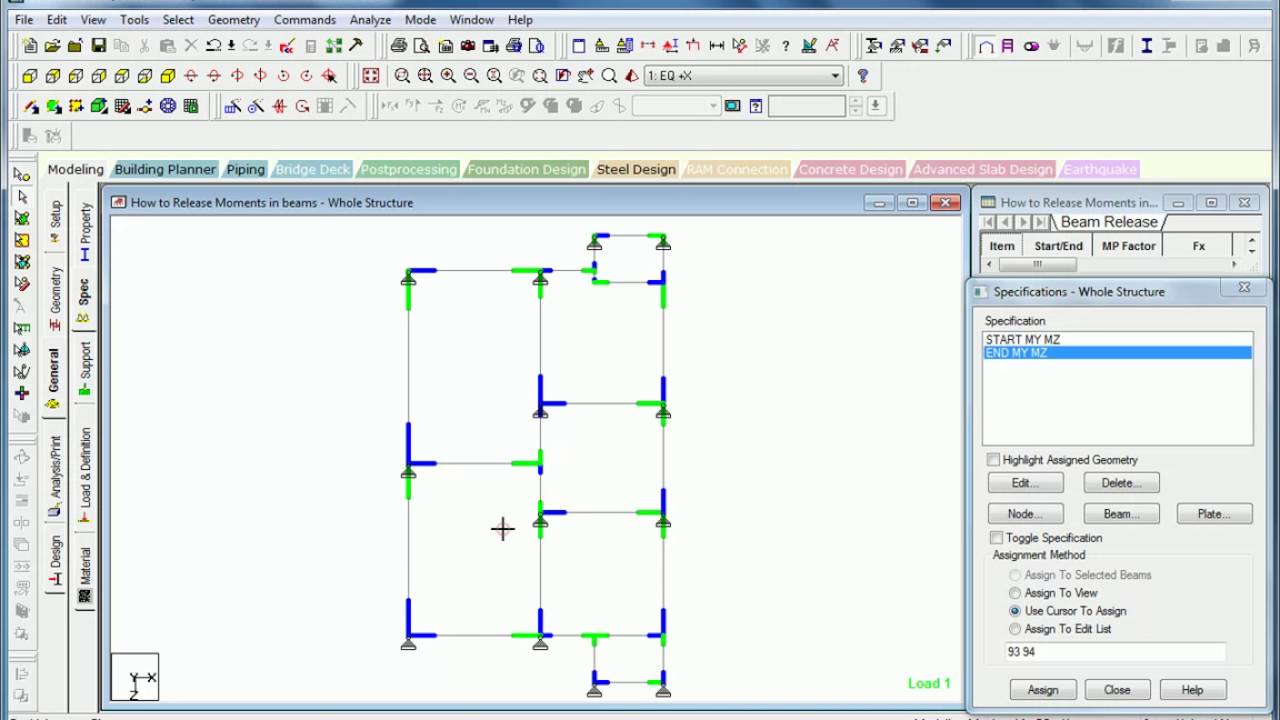 How to release moment in beams in STAAD Pro?
