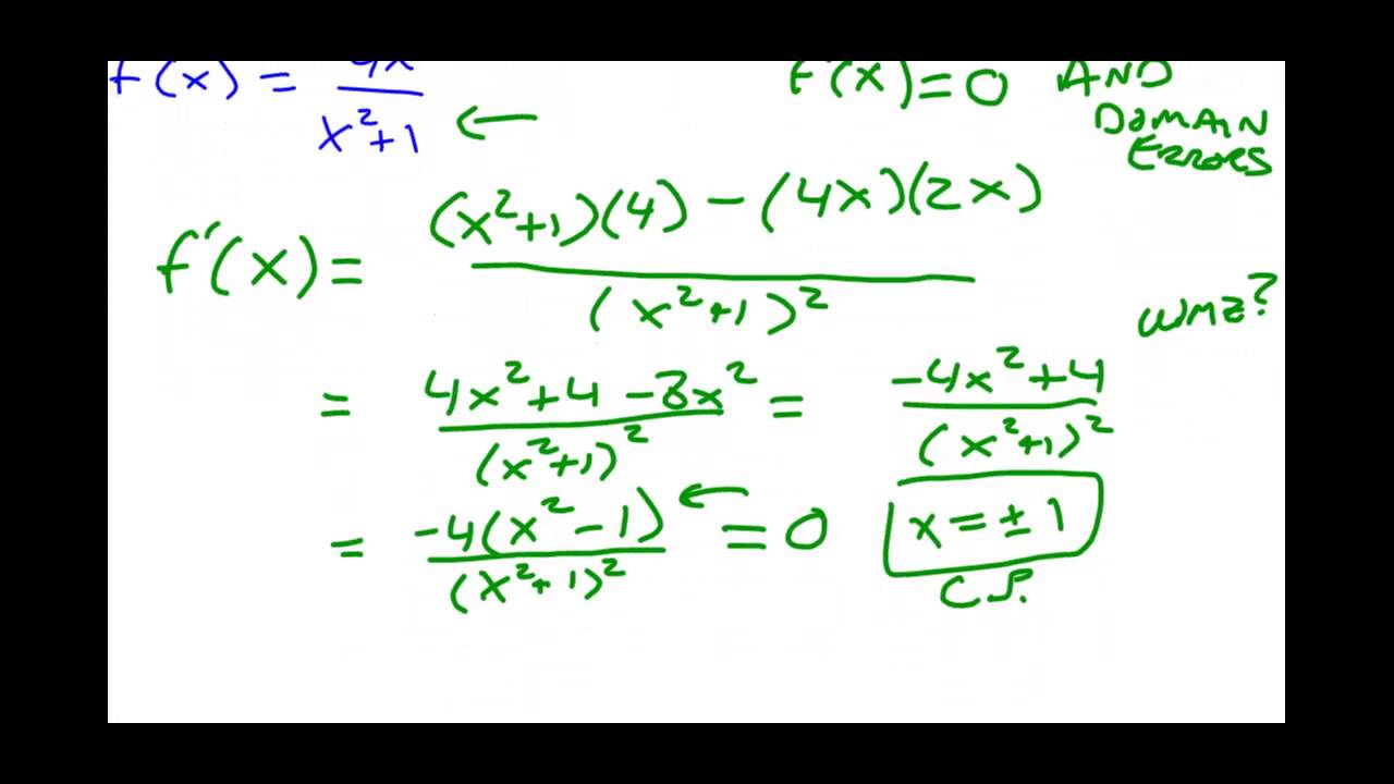 Calculus - Critical Points and Derivatives using Quotient Rule