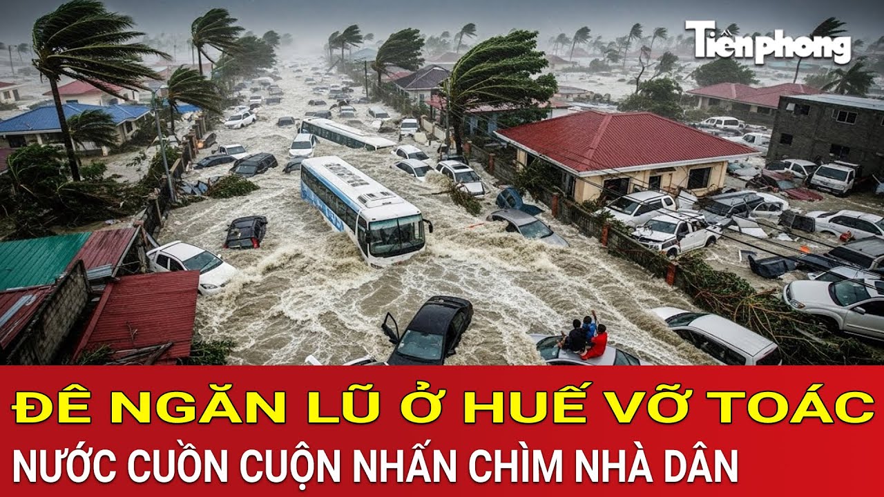 Kinh hoàng: Đê ngăn lũ ở Huế vỡ toác, nước cuồn cuộn nhấn chìm nhà dân