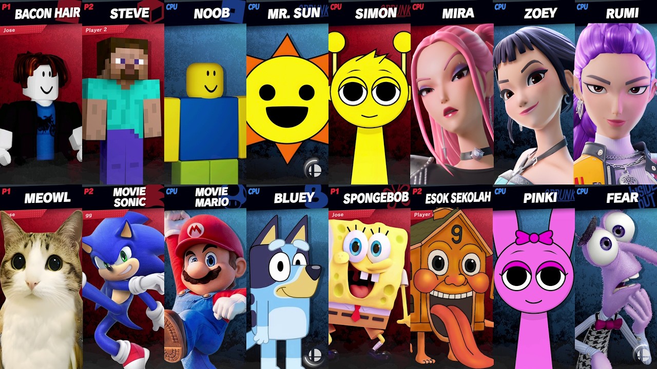 NEW Sonic vs Mario vs Roblox vs Minecraft vs Fortnite vs Brainrot in Super Smash Bros Ultimate
