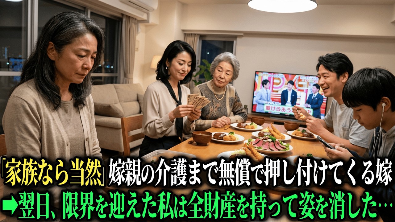 「介護はタダで当然でしょ？」嫁親の通院送迎まで押し付けられ、月15万円援助する私に出されたのは残飯。翌日、全財産持って消えた結果・・・【シニアのスカッと朗読】【老後の知恵】