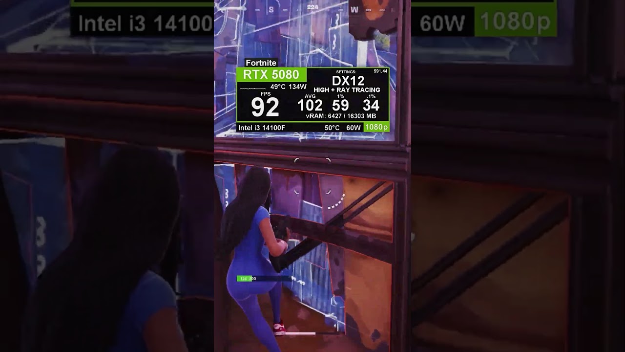 Fortnite on high preset with ray tracing and motion blur 