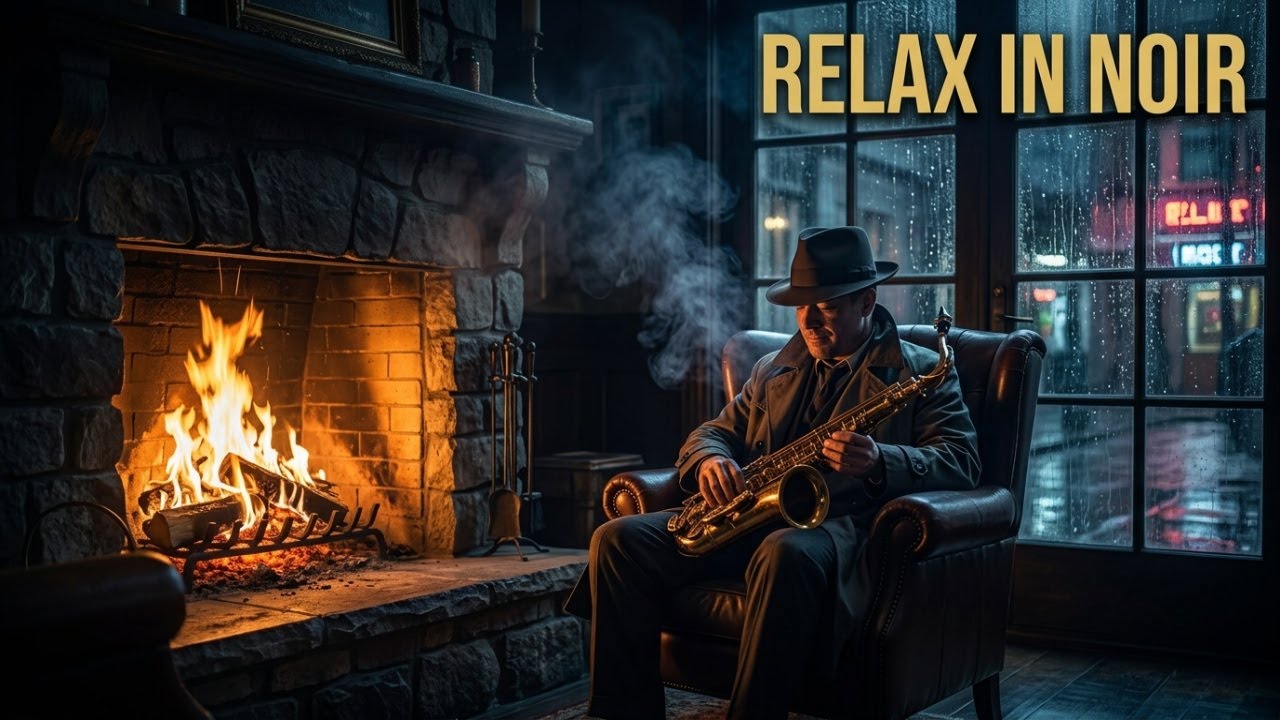 🔴 Live 1940s Noir Fireplace: Crackling Fire & Smooth Jazz to Relax | Vol. 3b