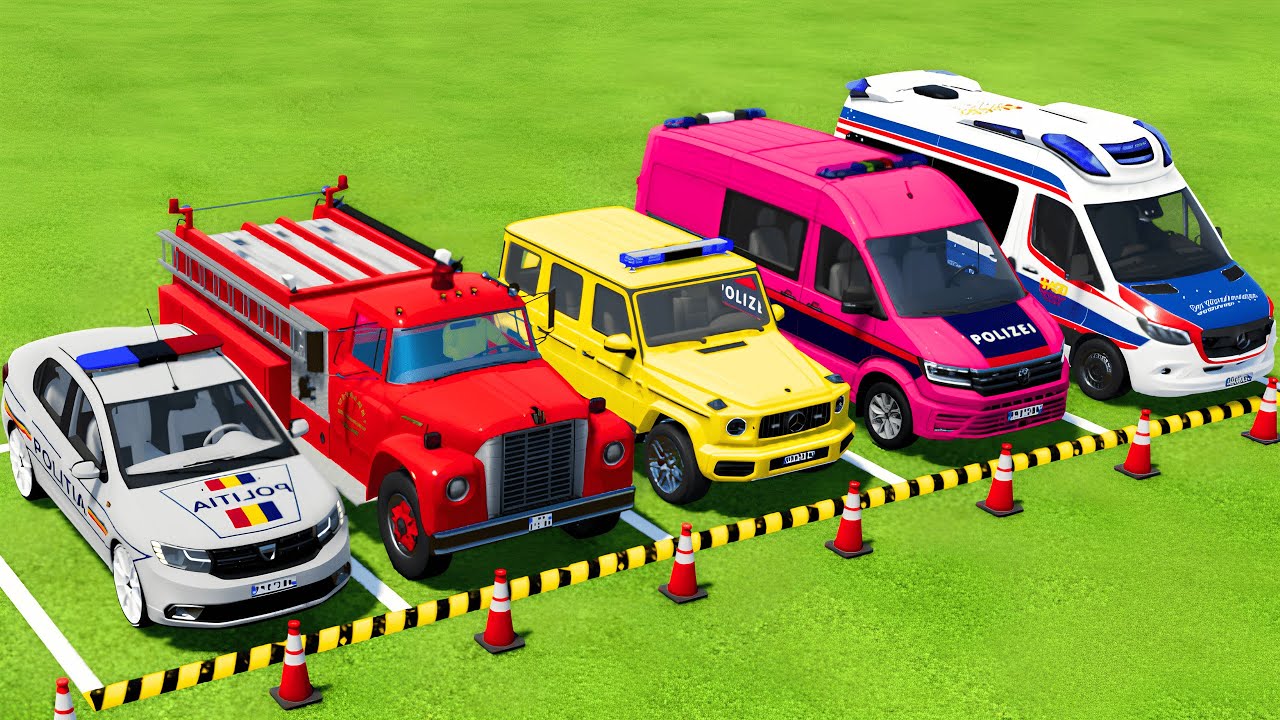 POLICE CARS, FIRE DEPARTMENT, AMBULANCE VEHICLES TRANSPORTING WITH MAN TRUCKS ! Farming Simulator 22