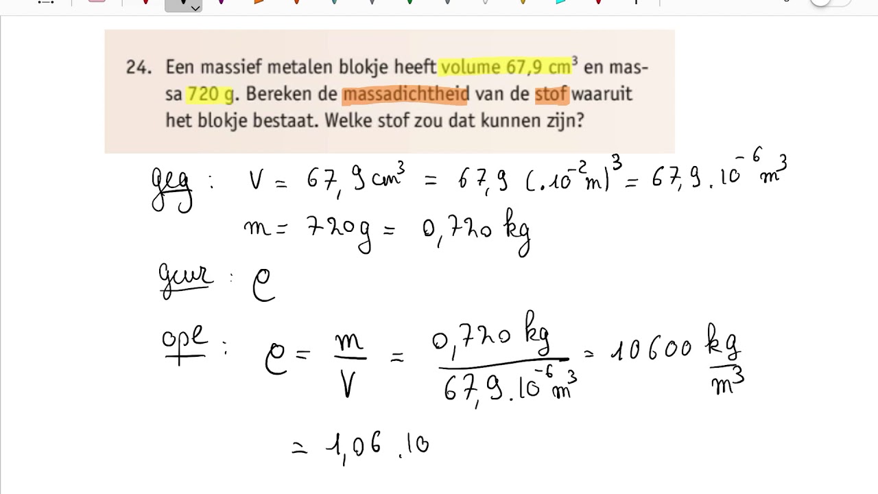 Oefeningen Deel 4: materie - thema 4: vraagstuk op massadichtheid - de formule toepassen