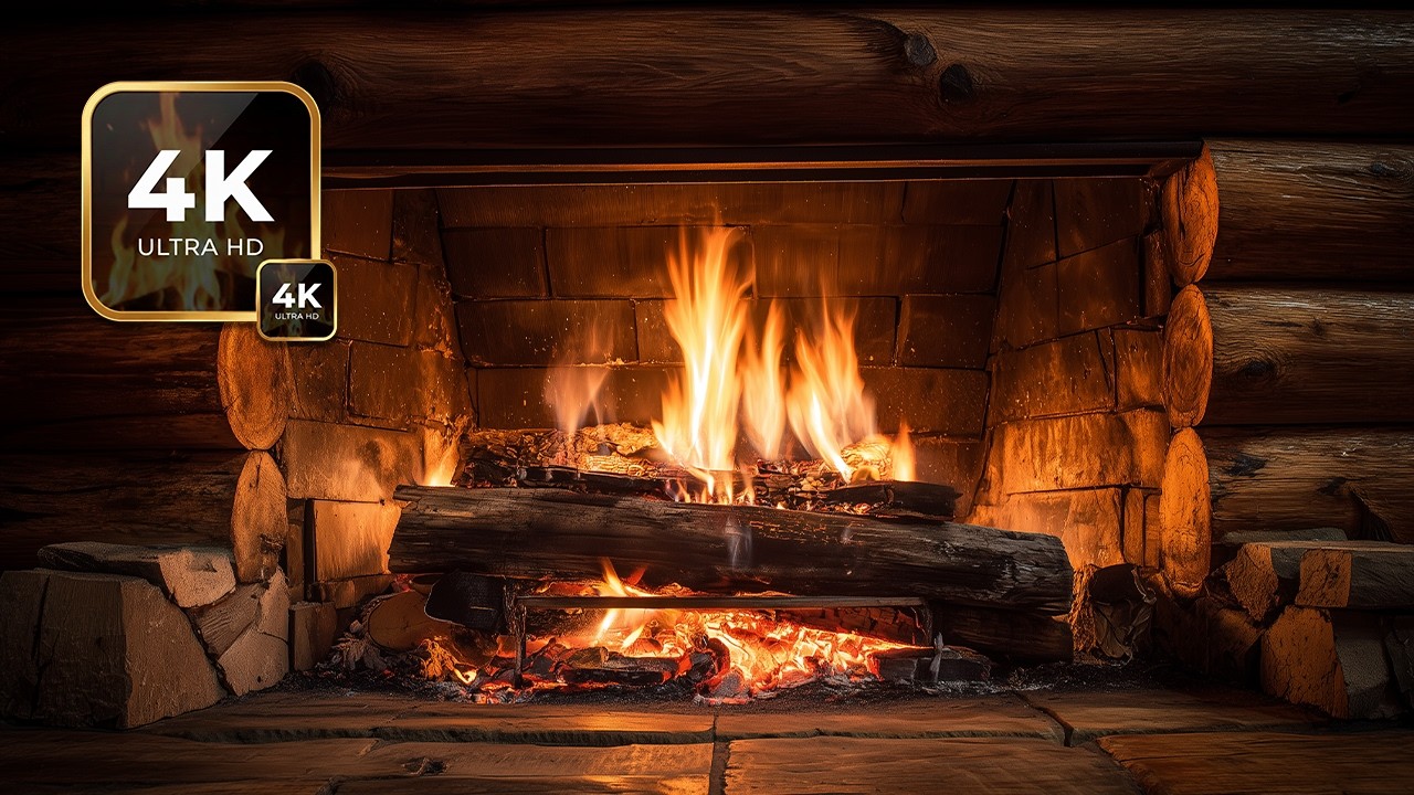 4K Cozy Log Cabin Fireplace – 30 Mins of Warm Crackling Fire Sounds for Relaxation