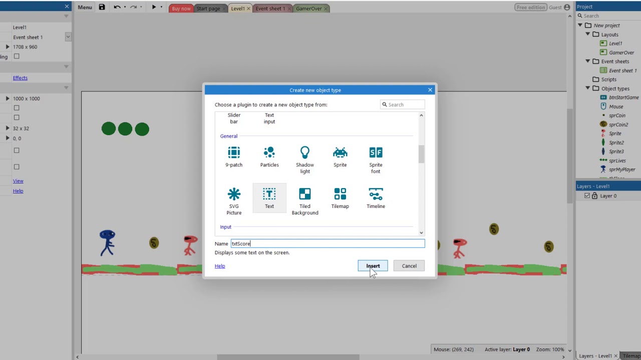 Construct 3 - Adding coins and a score into a game