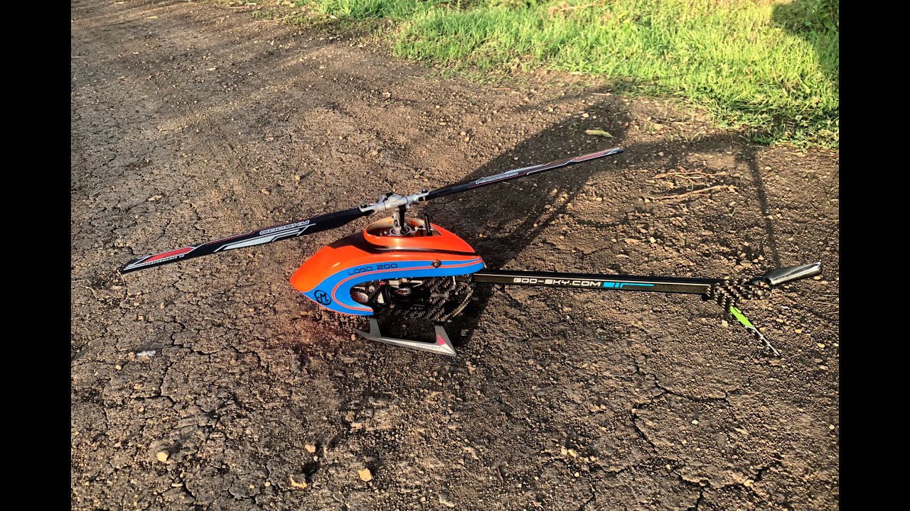 Logo 200 with GooSky S2 tail and main blades. Test flight #1