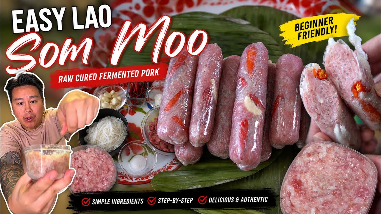 Som Moo Recipe. Lao Fermented Cure Pork. Laos Khmer Thai Hmong Iu Mien Vietnamese Nam Chua Recipes.