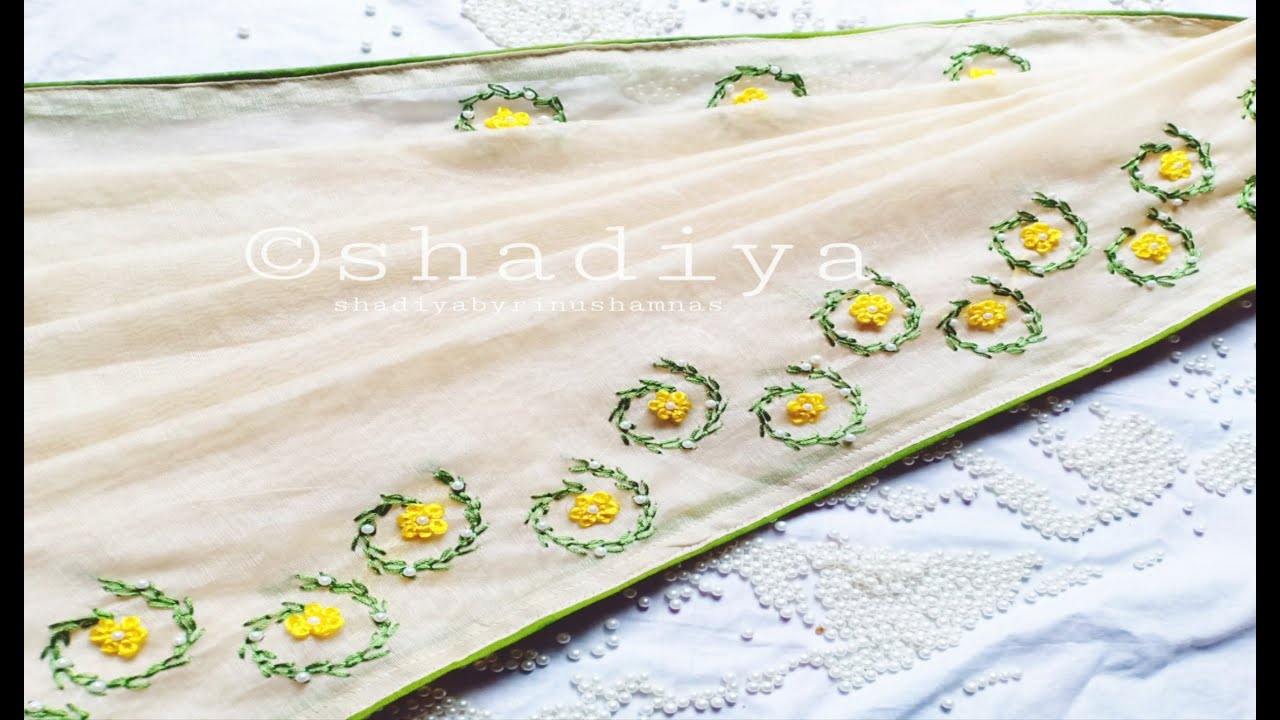 Hand embroidery easy border design for saree|stem stitch border design
