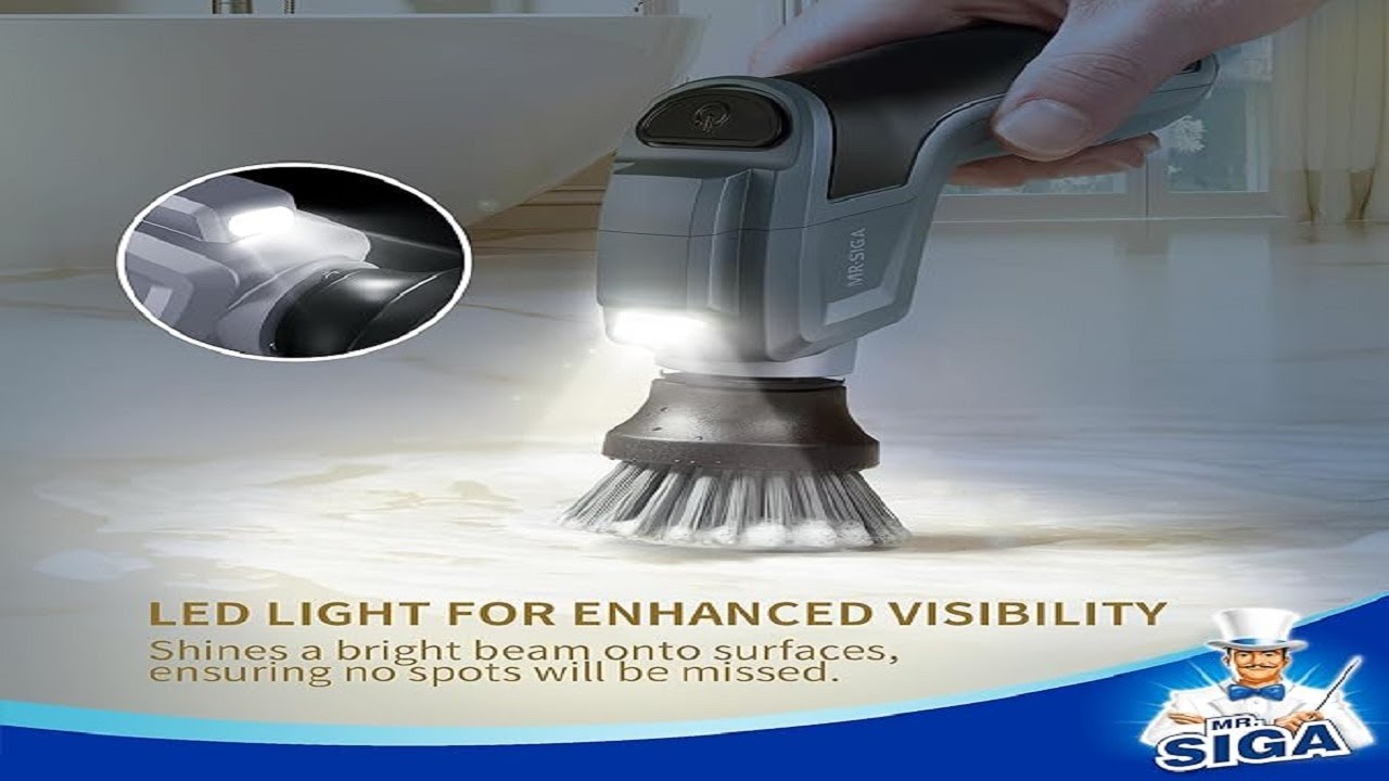 MR SIGA Electric Spin Scrubber for Kitchen and Bathroom Cleaning, Waterproof Rechargeable