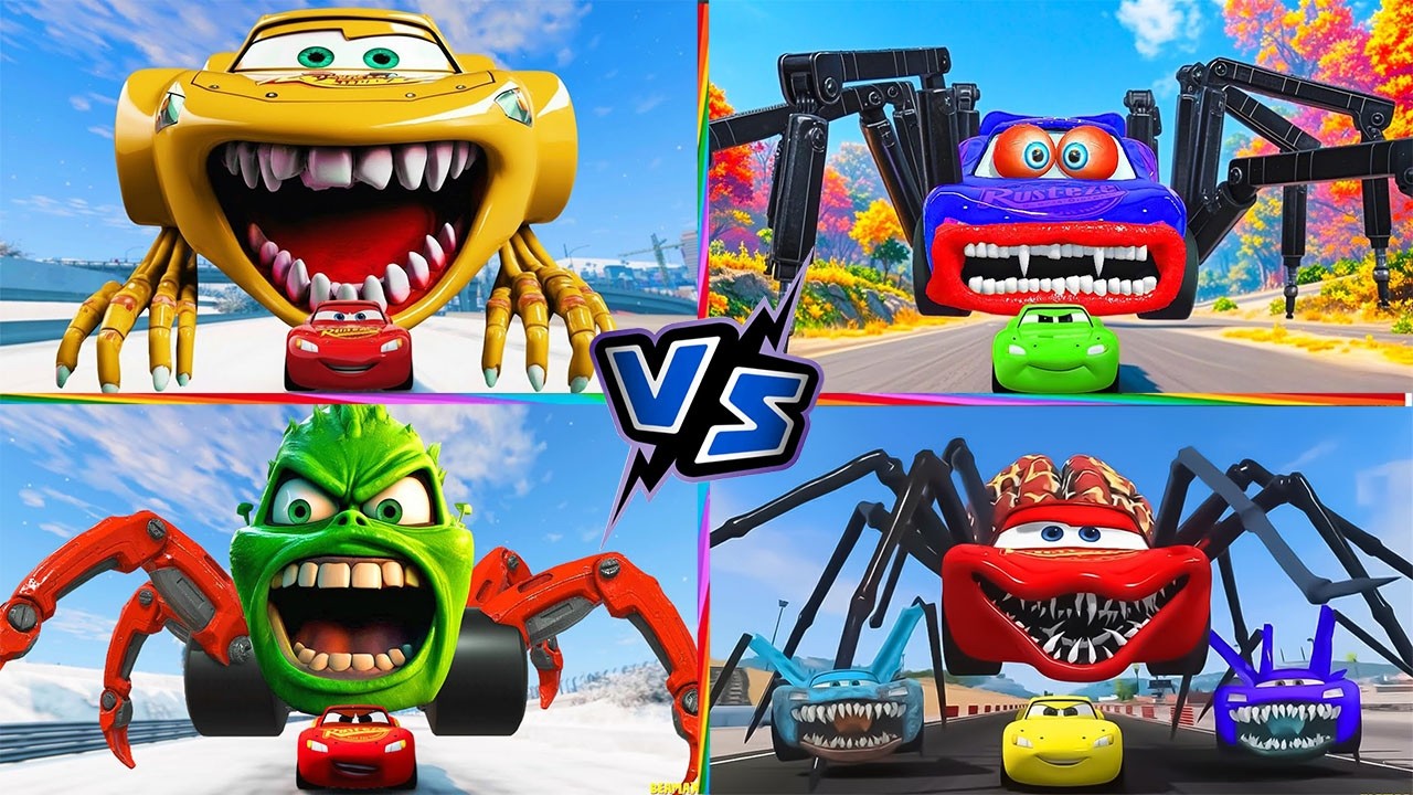 Giant SPIDER McQueen Eater Car VS Lightning McQueen Escape From Monster | Lightning McQueen Cars #5