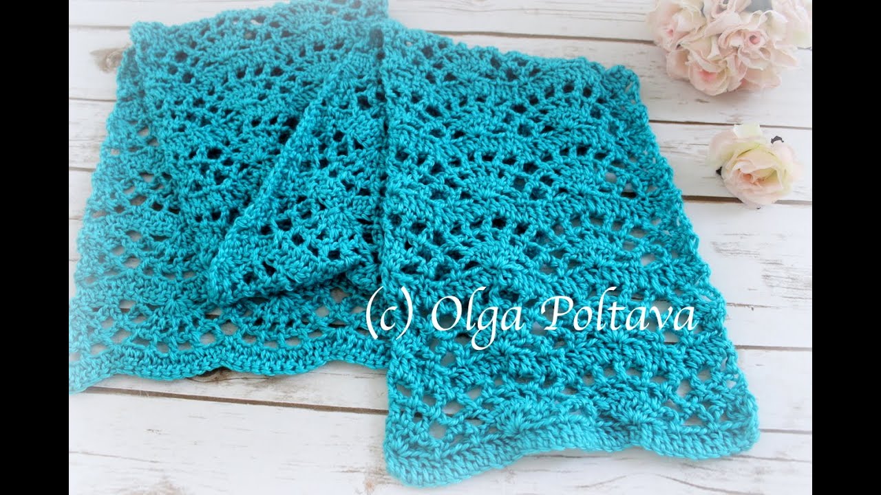How to Crochet Lacy Fans Scarf, Easy Crochet Lace Scarf, Crochet Video Tutorial