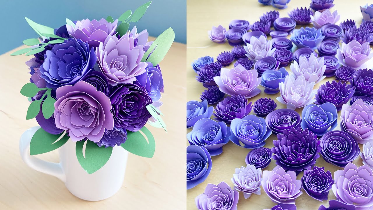 Rolled Paper Flower Mug | Paper Flower Rolled Up Tutorial | Cricut Flowers