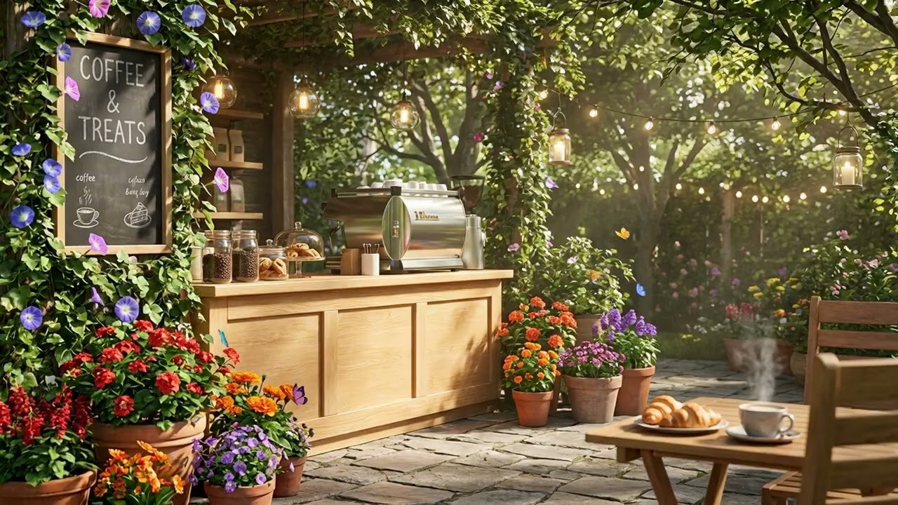 Charming Outdoor Coffee Bar | Relaxing Coffee Shop Ambience