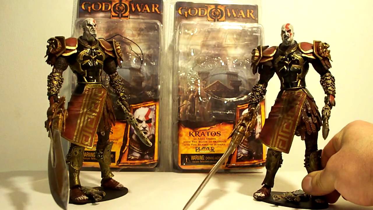 NECA GOD OF WAR 2 KRATOS ARES ARMOR CLOSED & OPEN MOUTH VARIANT COMPARISON ACTION FIGURE TOY REVIEW