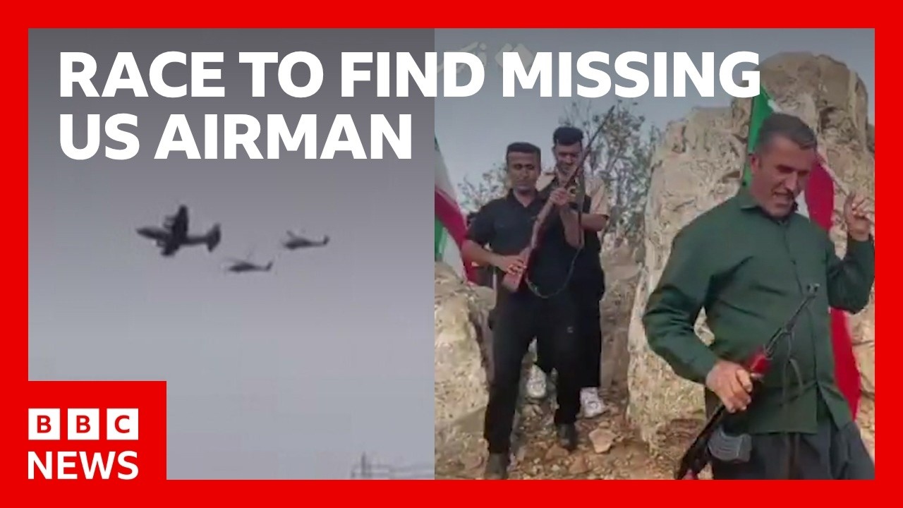 Trump threatens &lsquo;hell&rsquo; on Iran as search for missing airman continues | BBC News