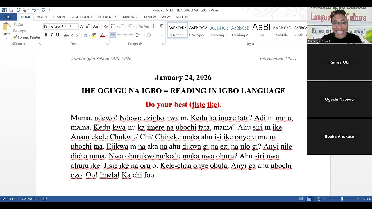 Intermediate igbo reading