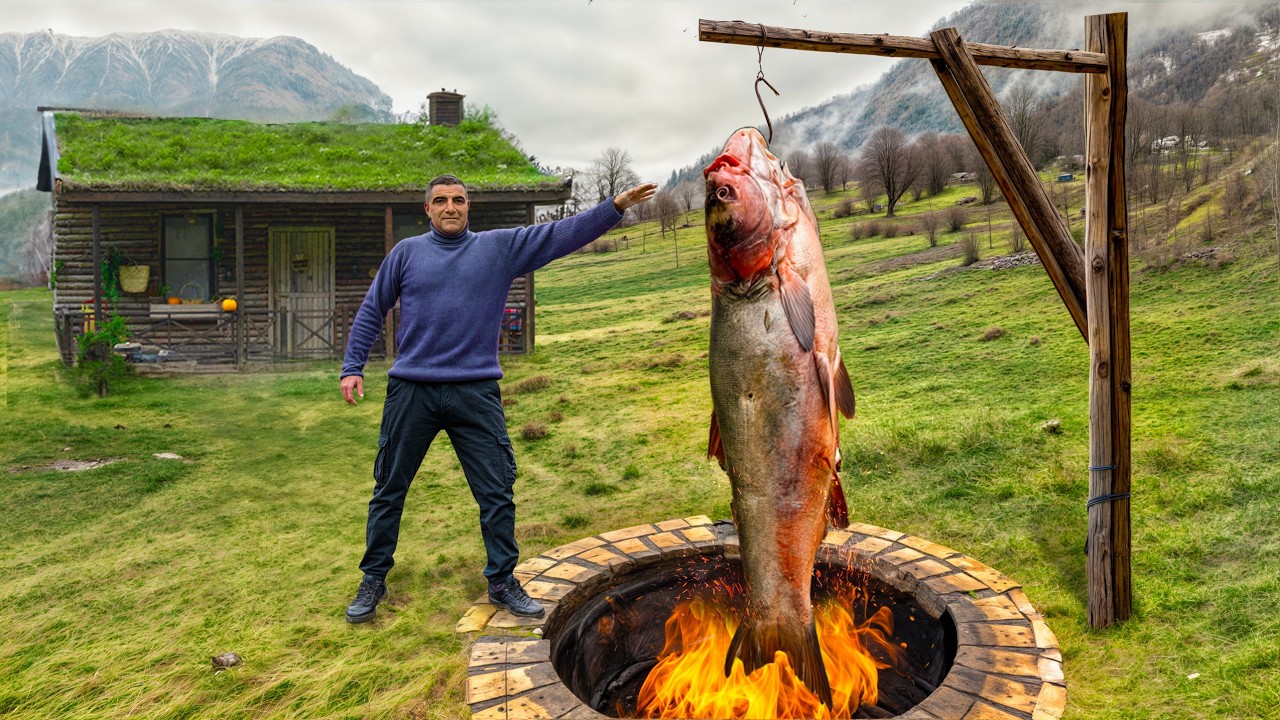Azerbaijani Family Cooks a Giant Fish That Barely Fits Underground!