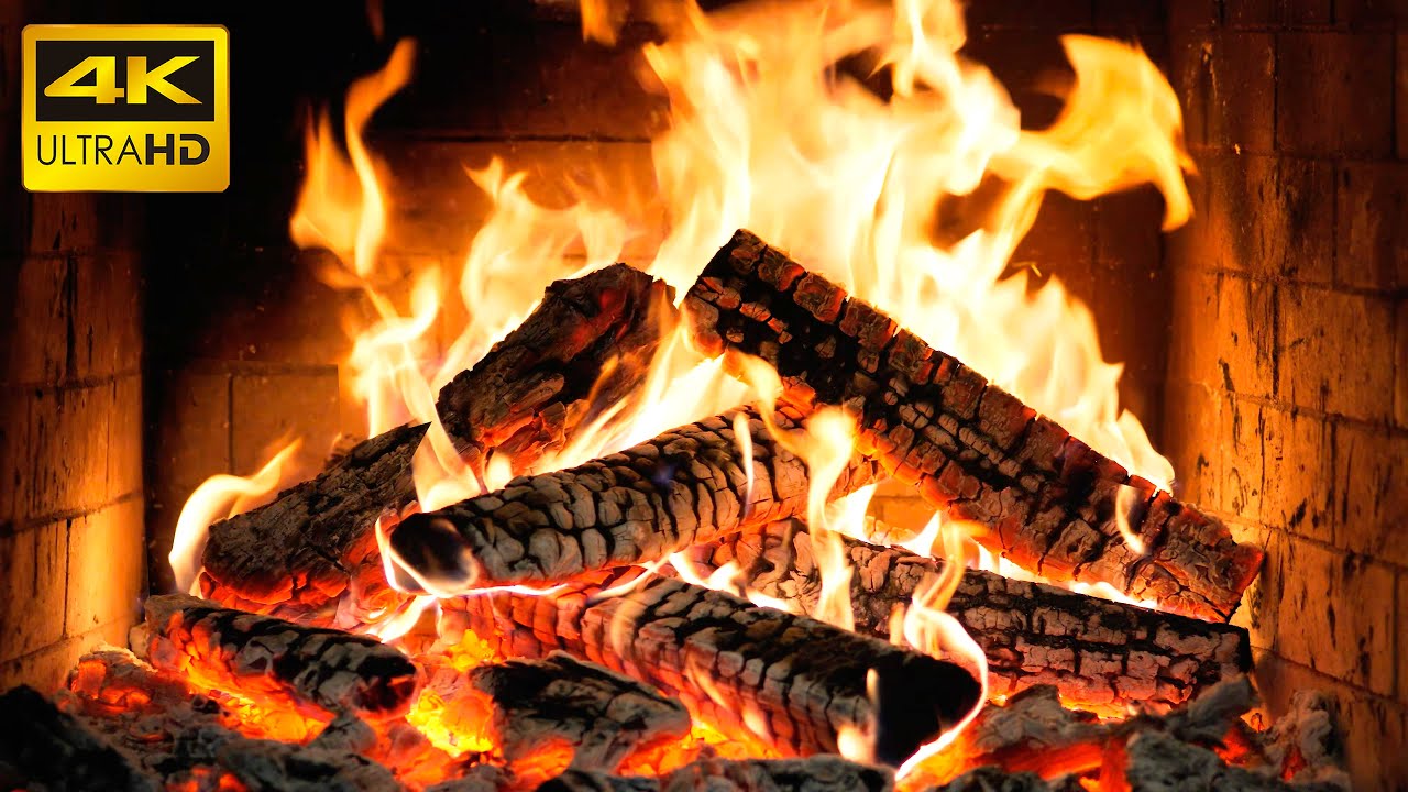 🔥 Тихий камин с горящими поленьями, мягким пламенем и треском для сна (Fireplace 4K)