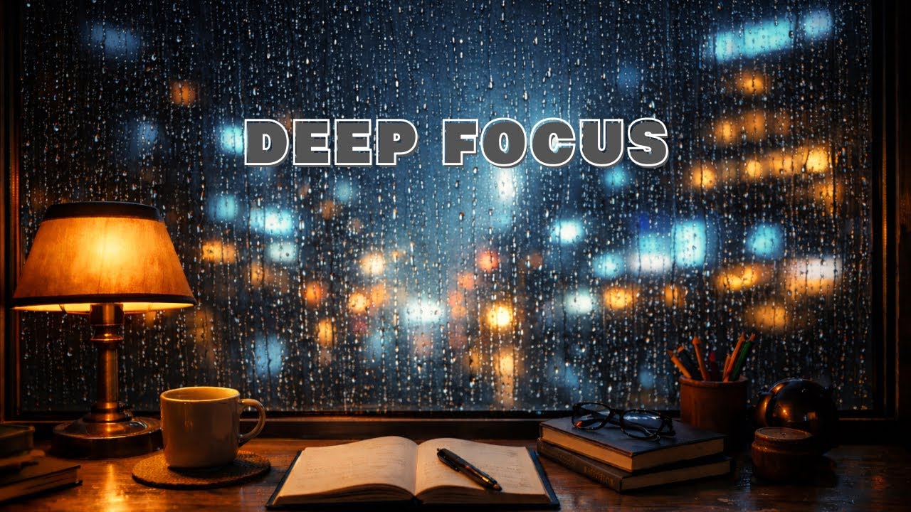 Deep Focus Rain ☔ Cozy Night Desk Ambience | No Talking (2 HOURS)