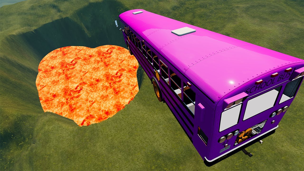 School Bus Jumping Into Giant LAVA Pit  - BeamNG.Drive